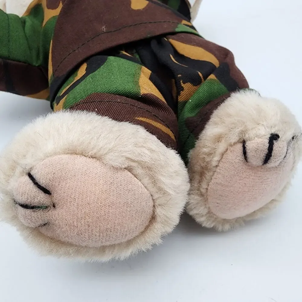 US Army Teddy Bear Plush Stuffed Animal Tan Jointed Camo Uniform Vintage Elgate